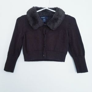 Baby GAP Brown Cardigan Sweater Faux Fur Collar Size 6-12 Months